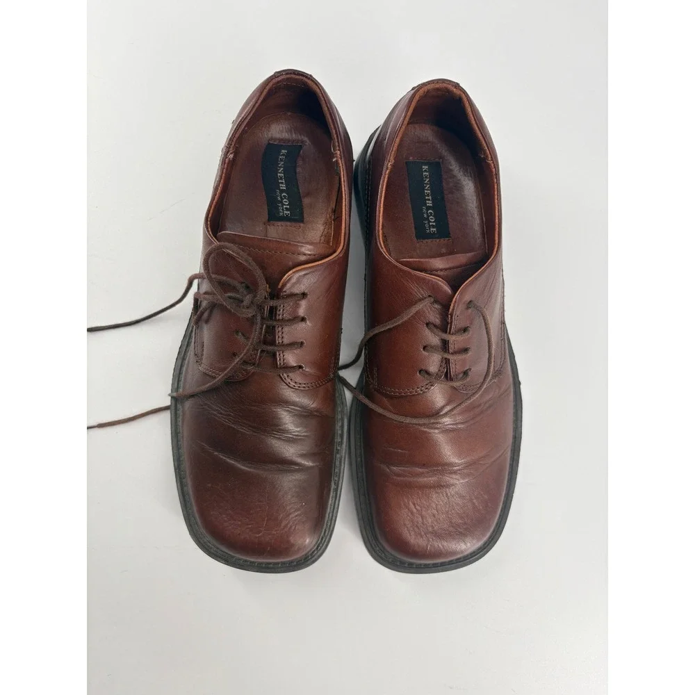 Vintage Kenneth Cole NY Republican Derby Shoes Brown Leather Y2K Italy 41 8